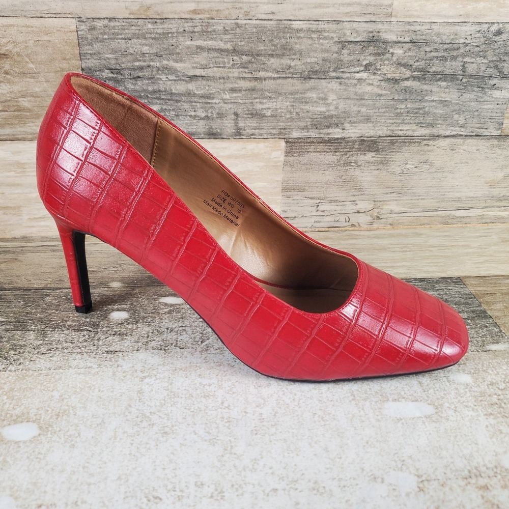 Journee Monalee Womens Pumps Sz 10 W Red Leather Slip On Square Toe Mid Heel